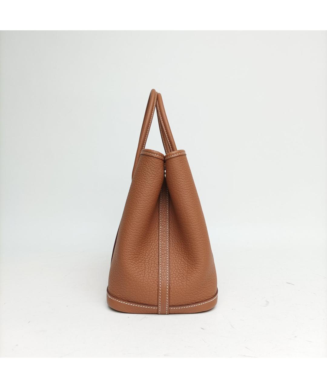 HERMES Коричневая кожаная сумка с короткими ручками, фото 3