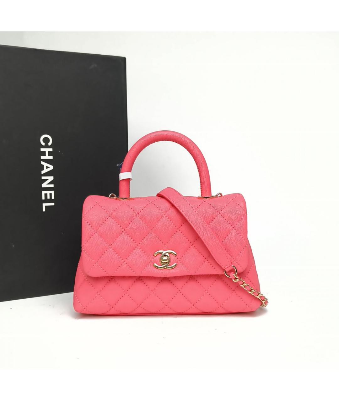 CHANEL Розовая кожаная сумка с короткими ручками, фото 9