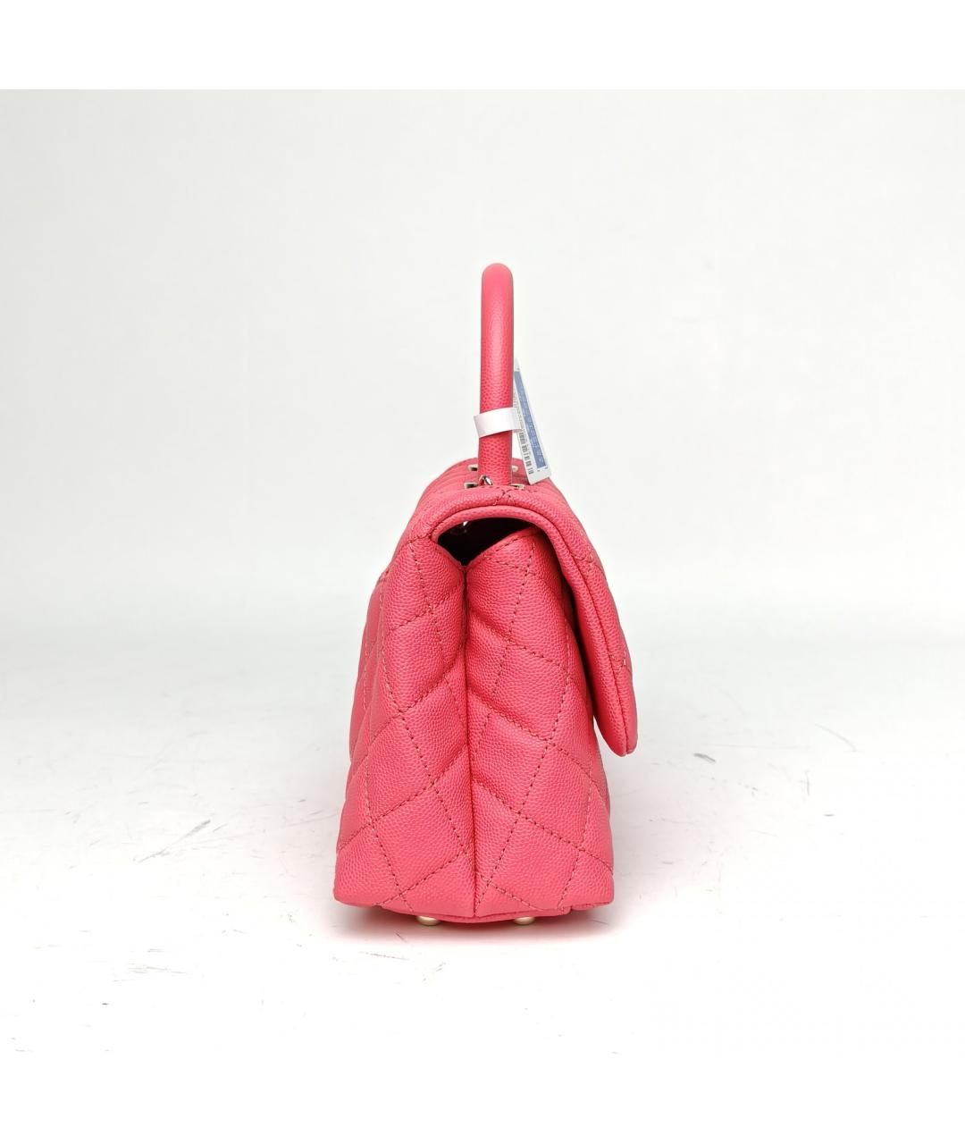 CHANEL Розовая кожаная сумка с короткими ручками, фото 5