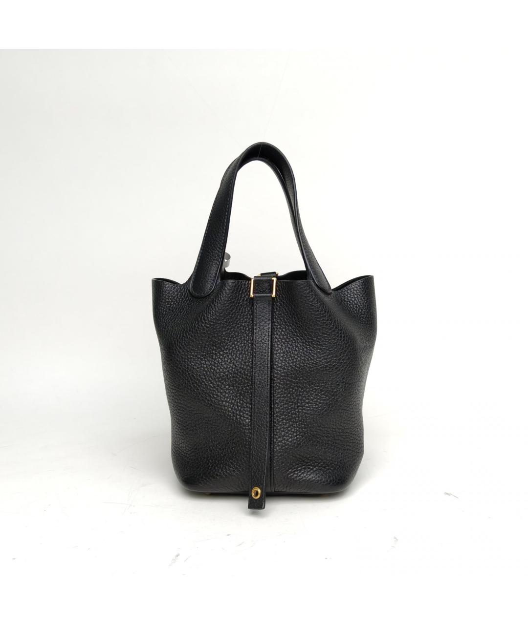 HERMES Черная кожаная сумка с короткими ручками, фото 4