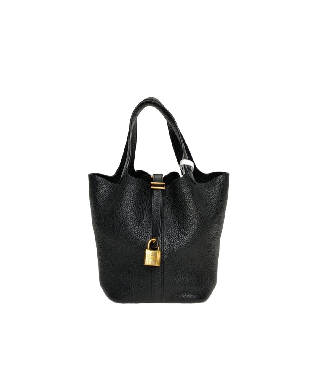 HERMES Черная кожаная сумка с короткими ручками, фото 1