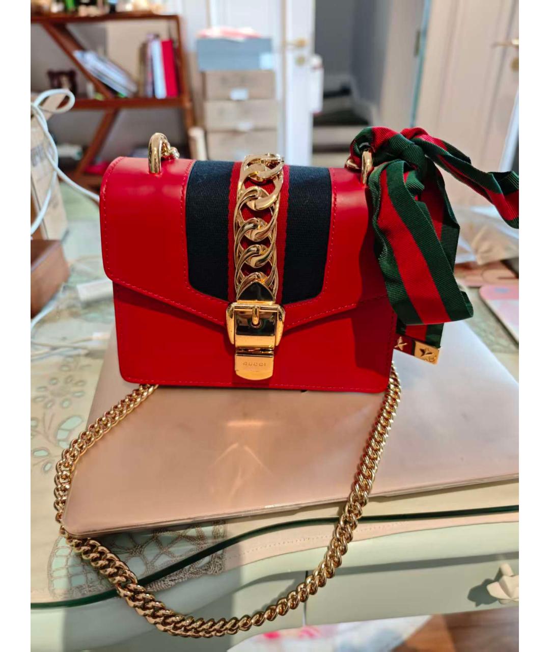 GUCCI Красная кожаная сумка через плечо, фото 9