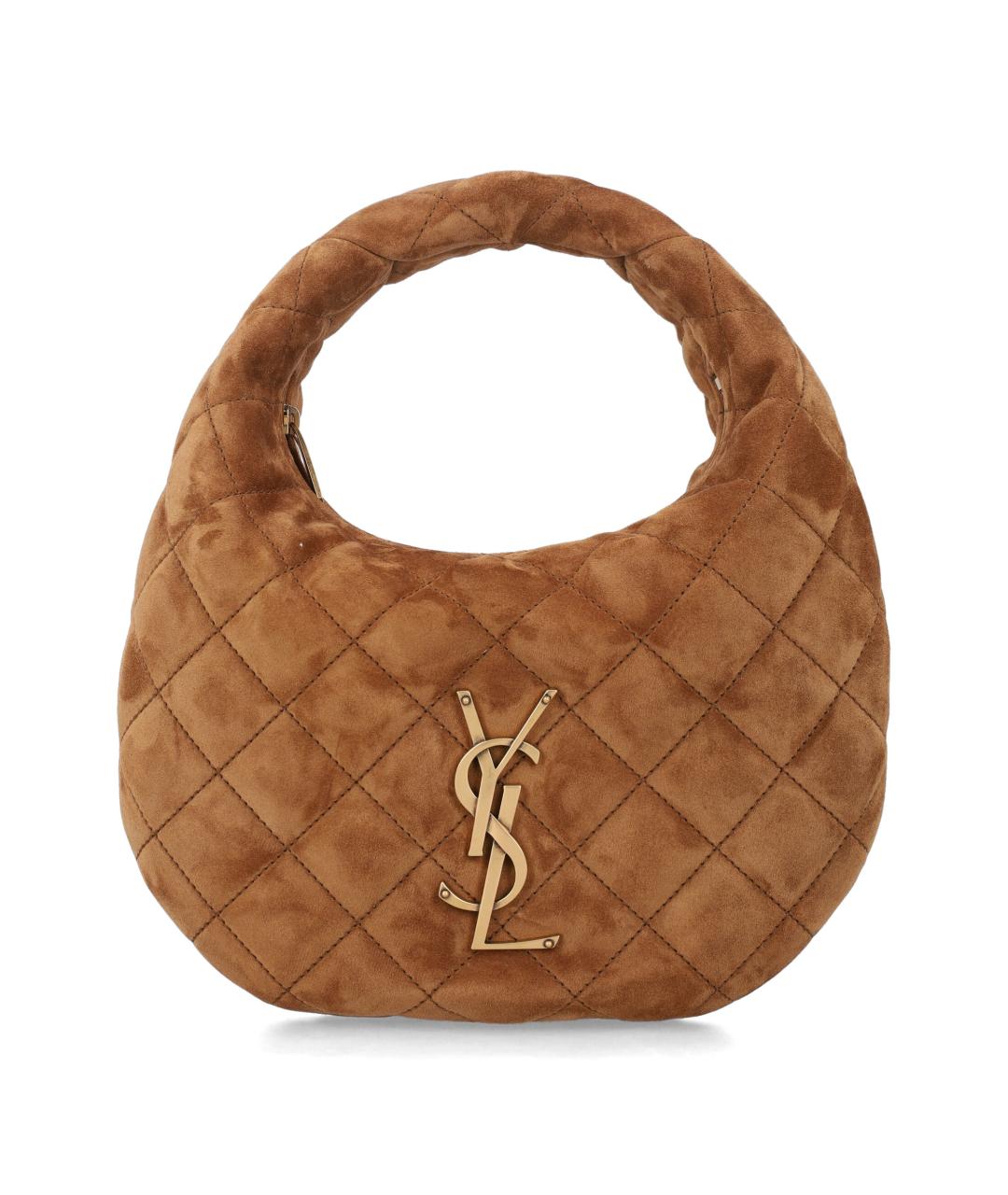 SAINT LAURENT Коричневая замшевая сумка с короткими ручками, фото 1