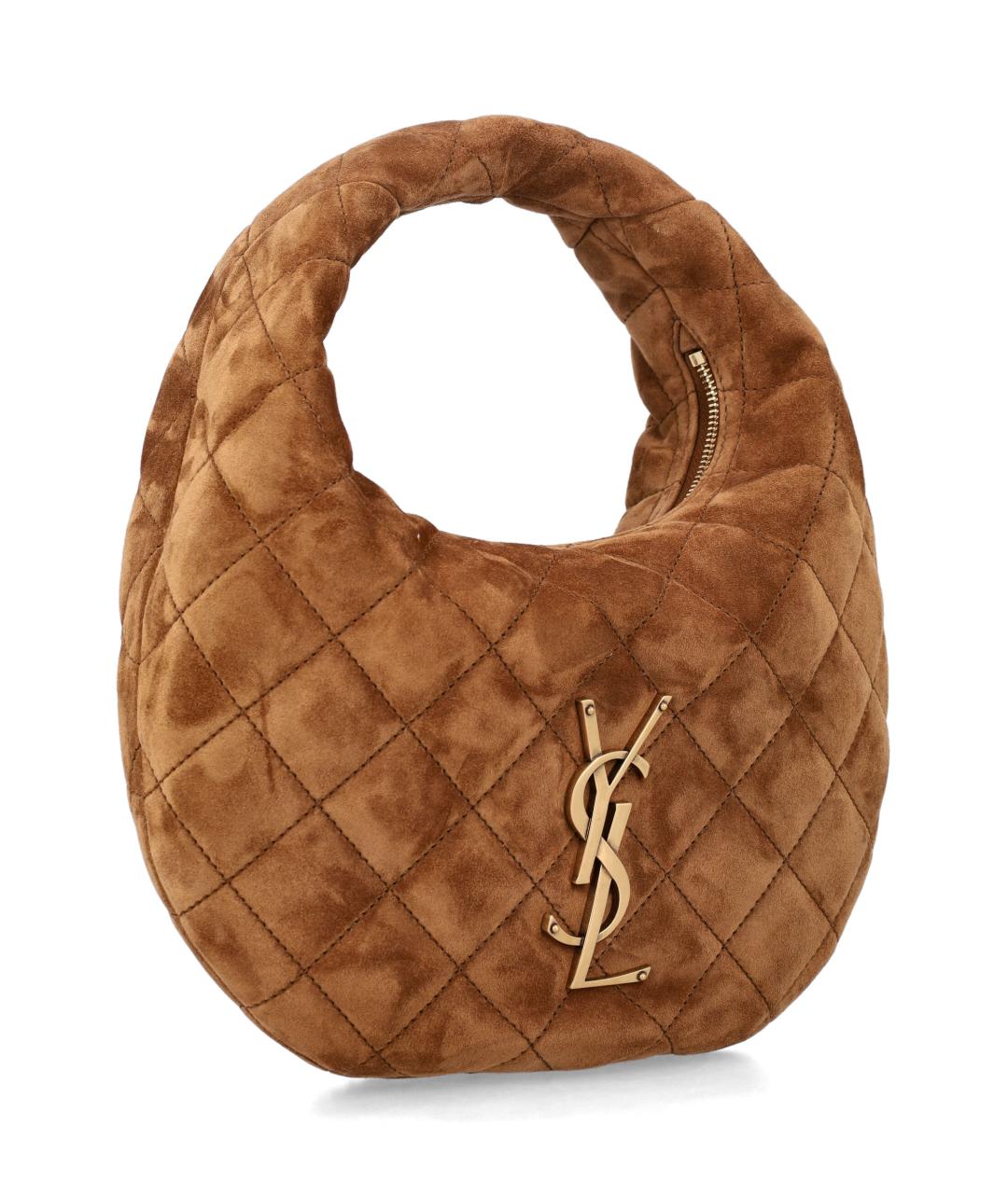 SAINT LAURENT Коричневая замшевая сумка с короткими ручками, фото 2