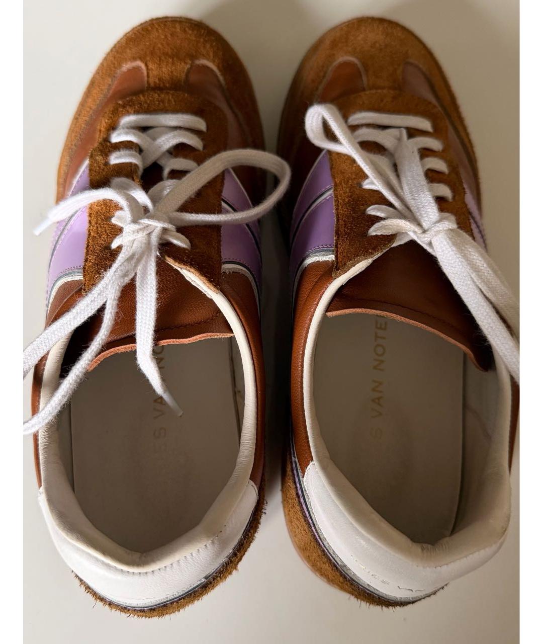 DRIES VAN NOTEN Коричневые кожаные кеды, фото 3