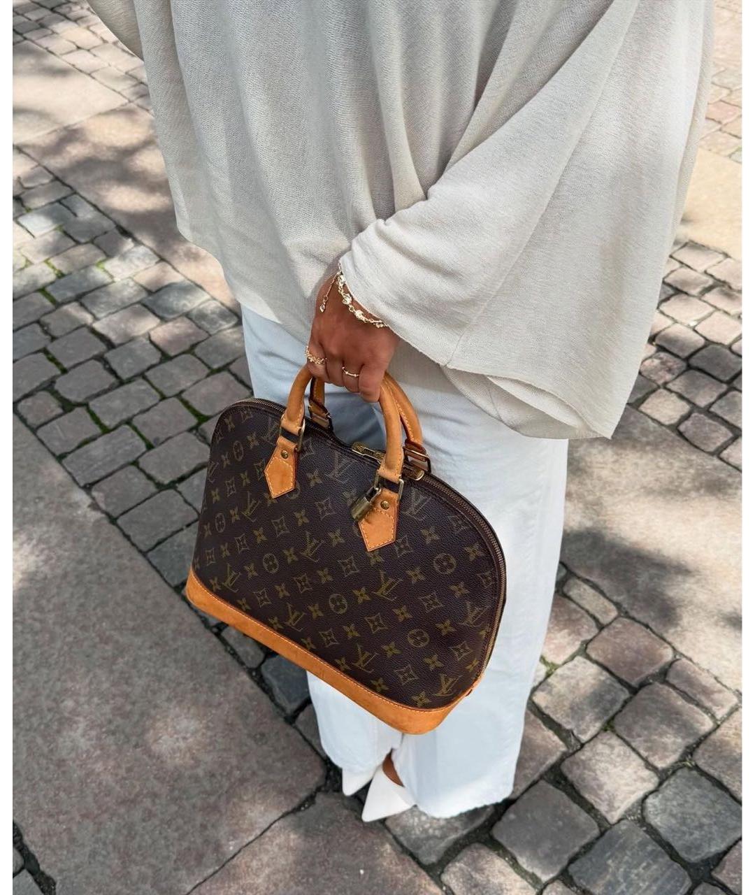 LOUIS VUITTON Коричневая кожаная сумка с короткими ручками, фото 7