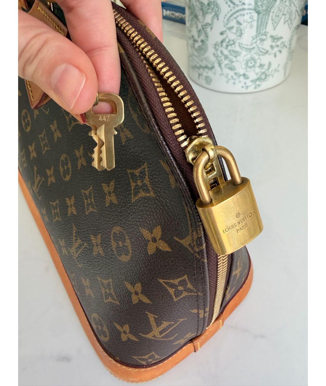 LOUIS VUITTON Коричневая кожаная сумка с короткими ручками, фото 4