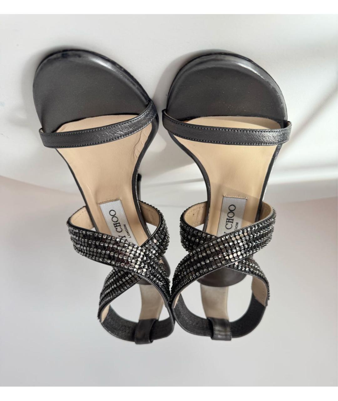 JIMMY CHOO Антрацитовые кожаные босоножки, фото 3
