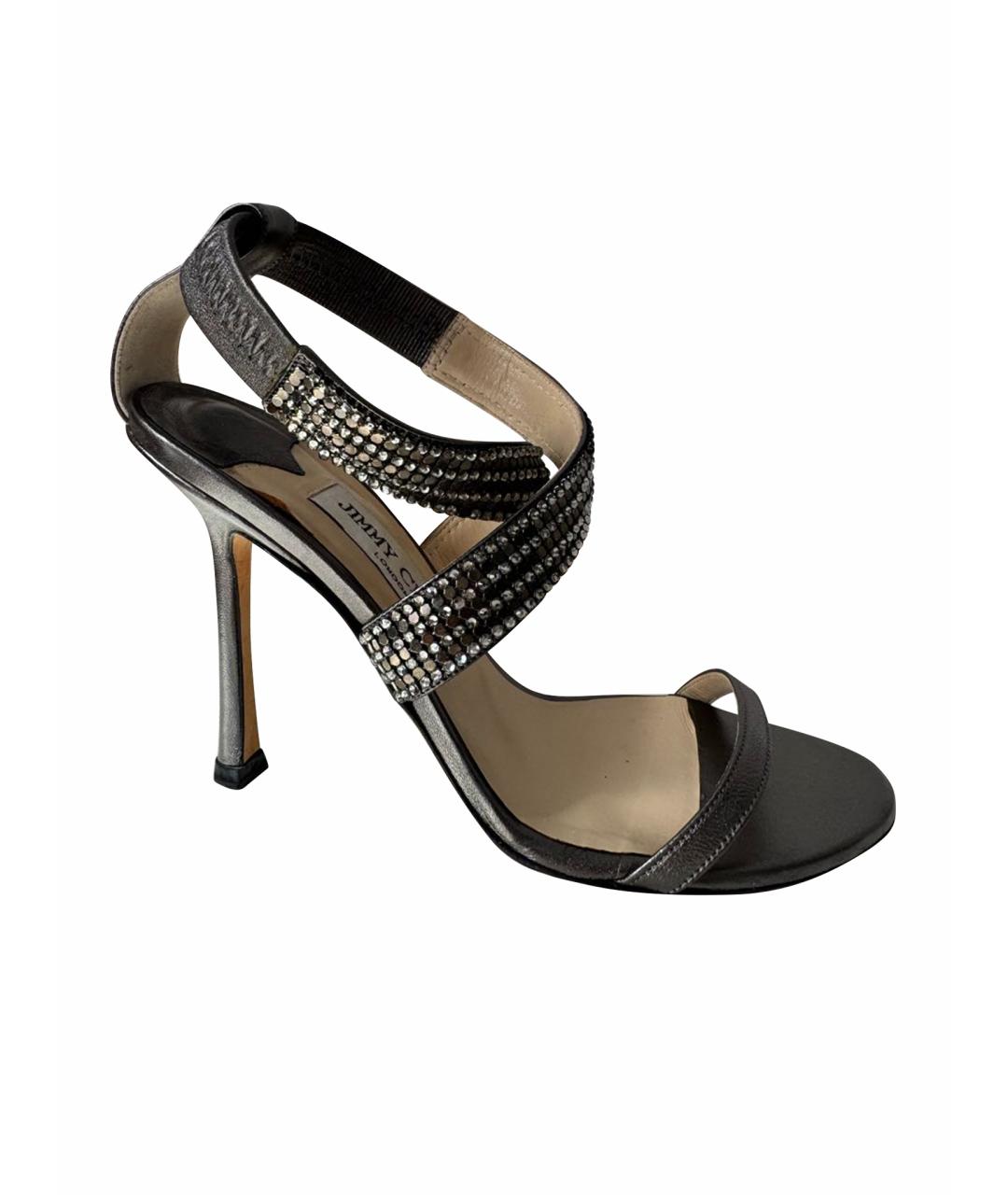 JIMMY CHOO Антрацитовые кожаные босоножки, фото 1