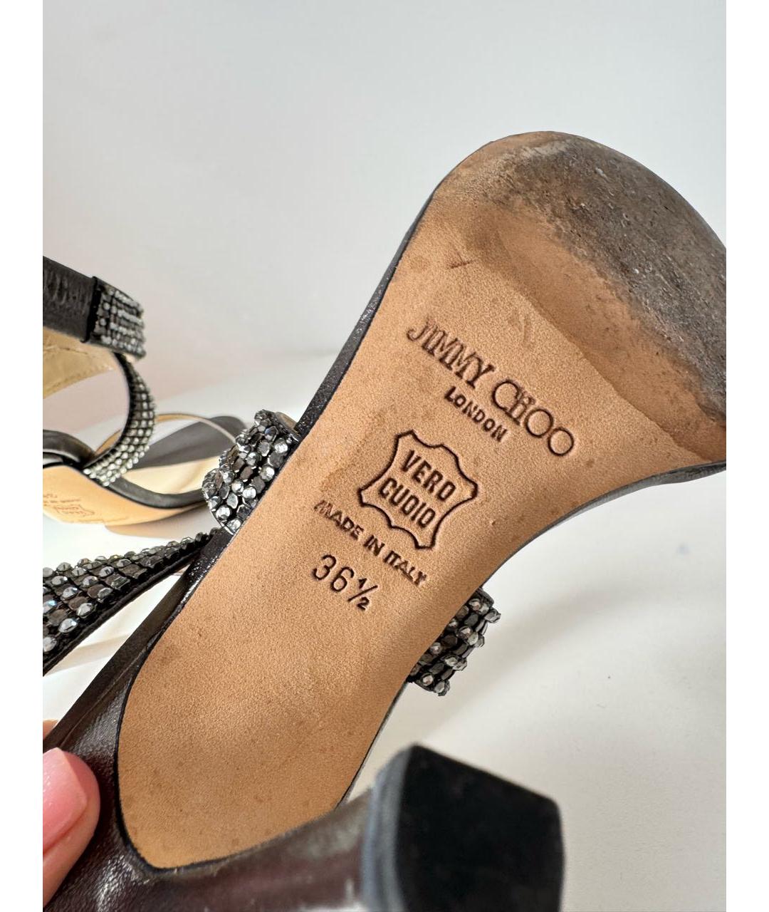 JIMMY CHOO Антрацитовые кожаные босоножки, фото 6