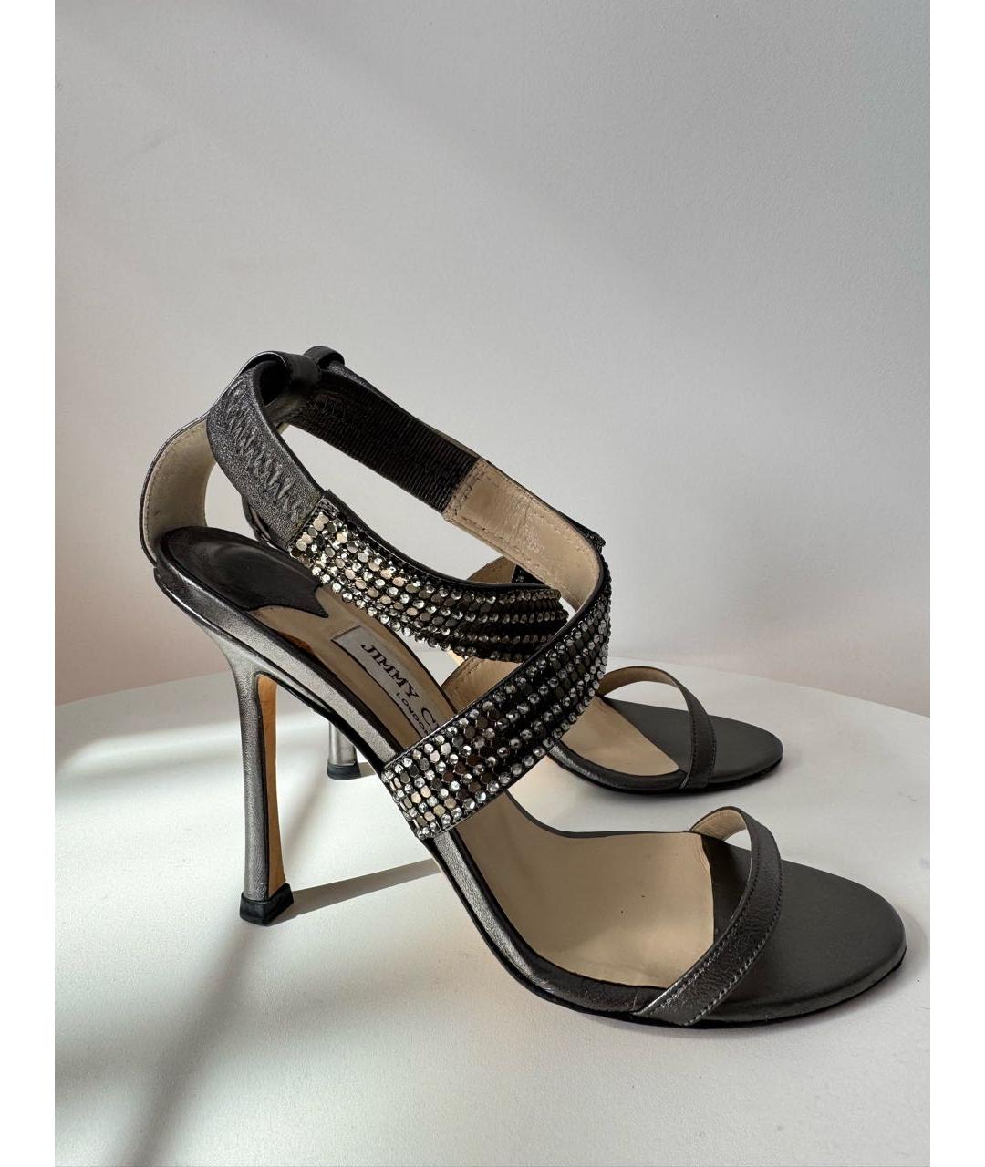 JIMMY CHOO Антрацитовые кожаные босоножки, фото 7