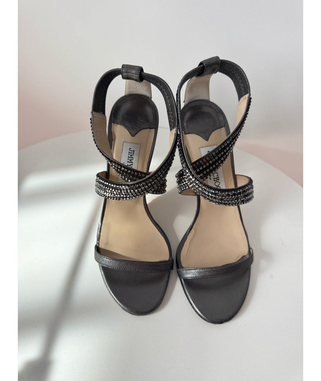 JIMMY CHOO Антрацитовые кожаные босоножки, фото 2