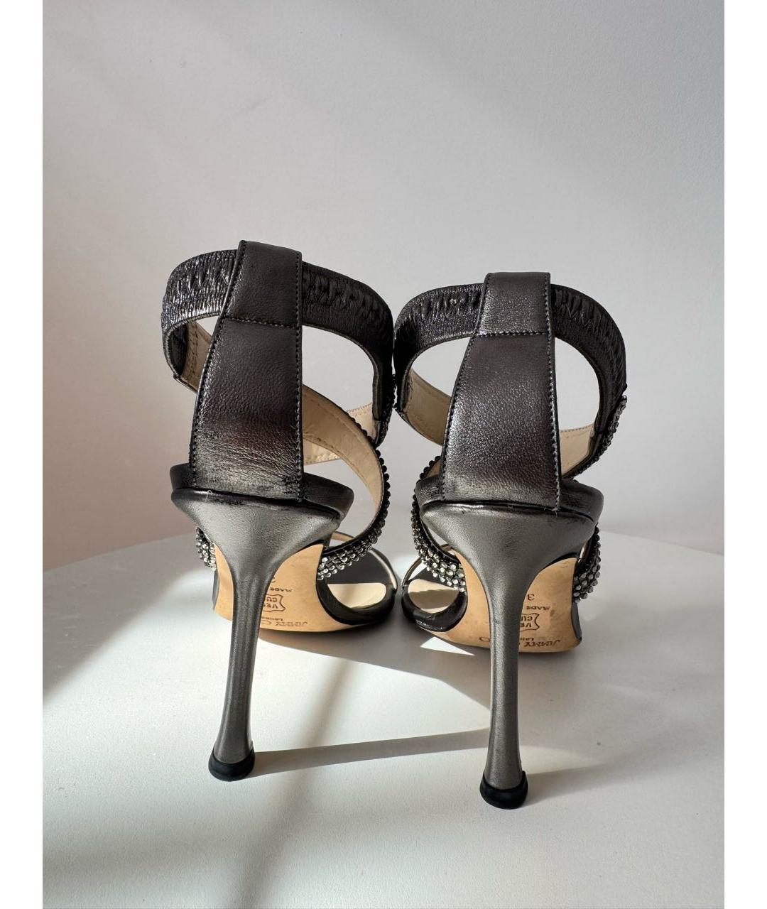 JIMMY CHOO Антрацитовые кожаные босоножки, фото 4