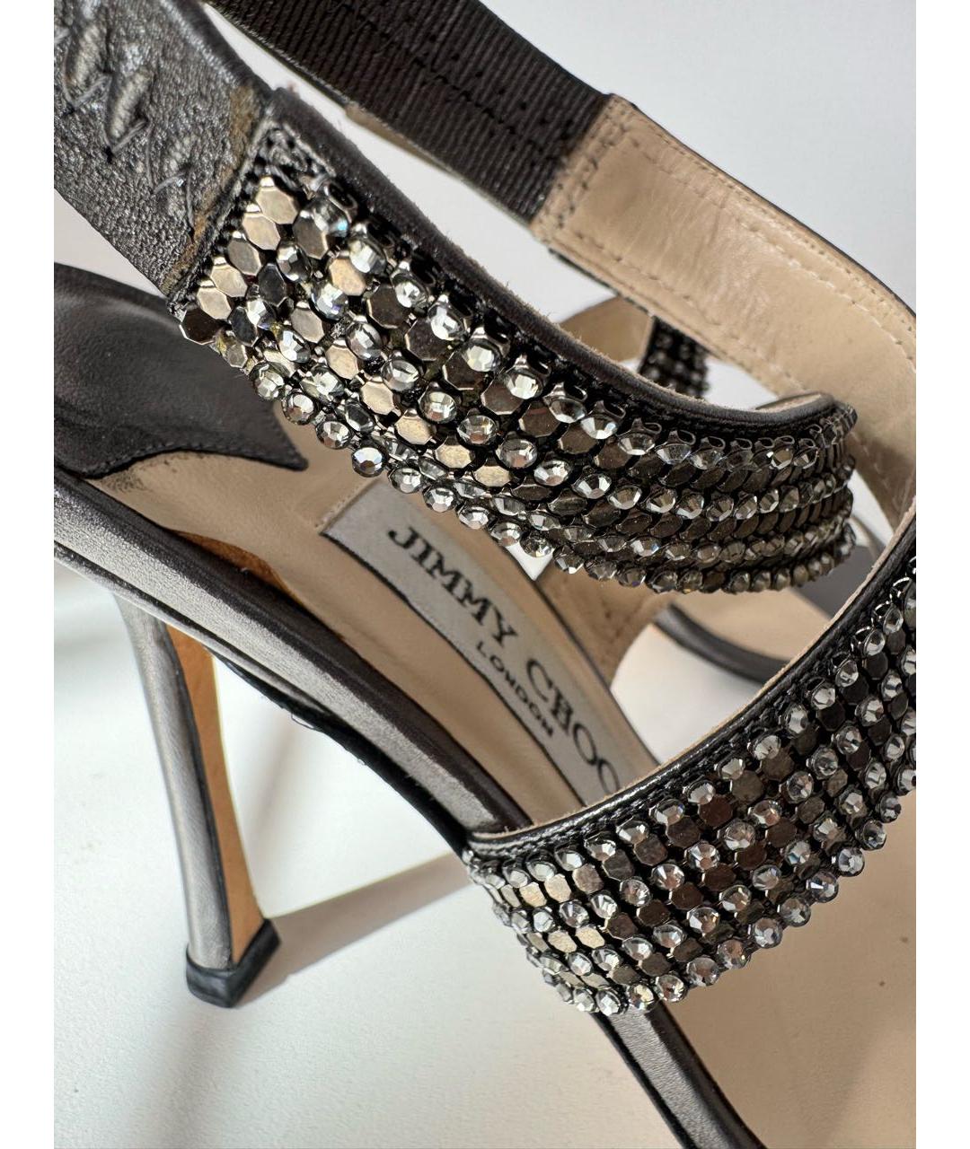 JIMMY CHOO Антрацитовые кожаные босоножки, фото 5