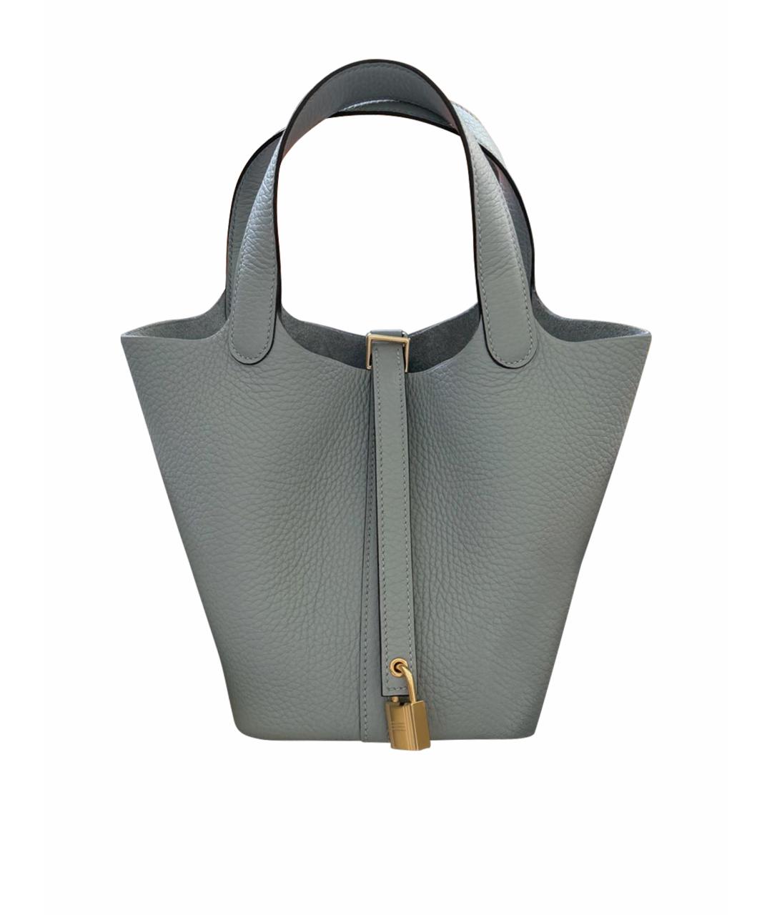 HERMES Серая кожаная сумка с короткими ручками, фото 1