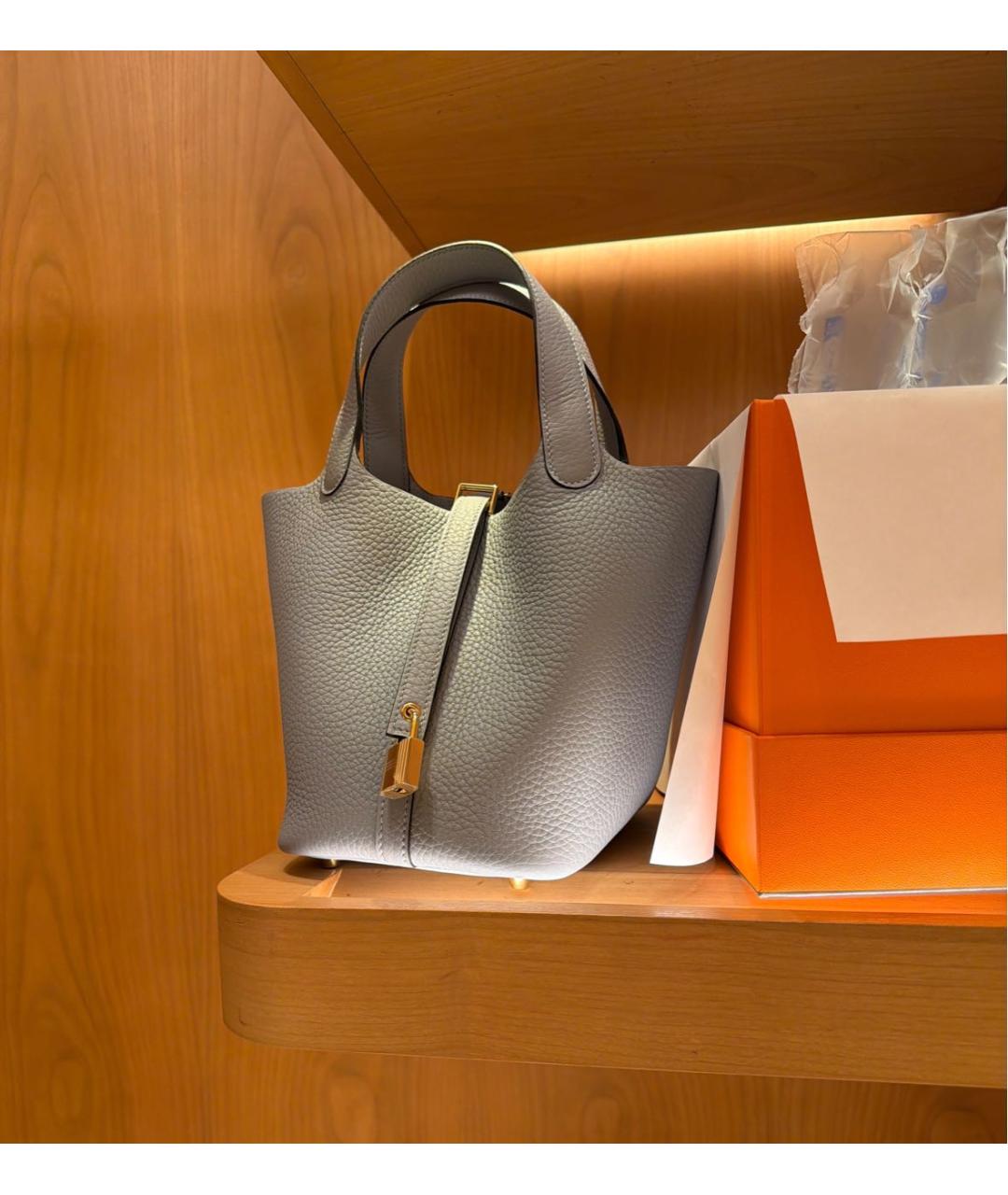 HERMES Серая кожаная сумка с короткими ручками, фото 2