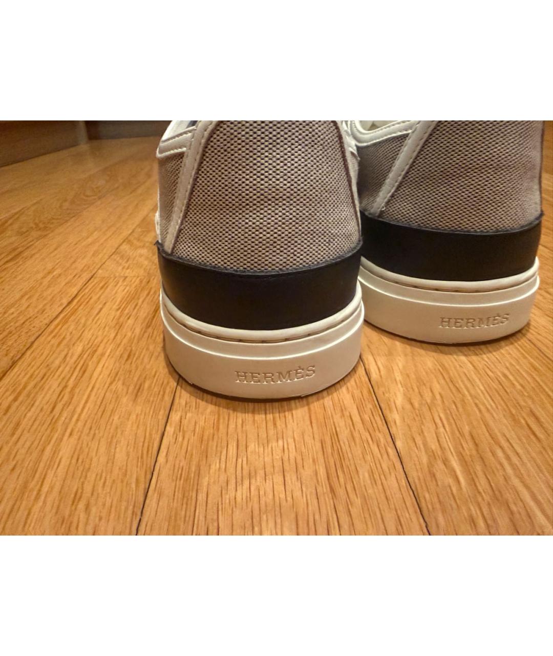 HERMES Бежевые текстильные кеды, фото 4