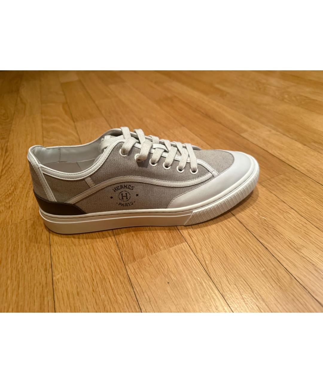 HERMES Бежевые текстильные кеды, фото 6