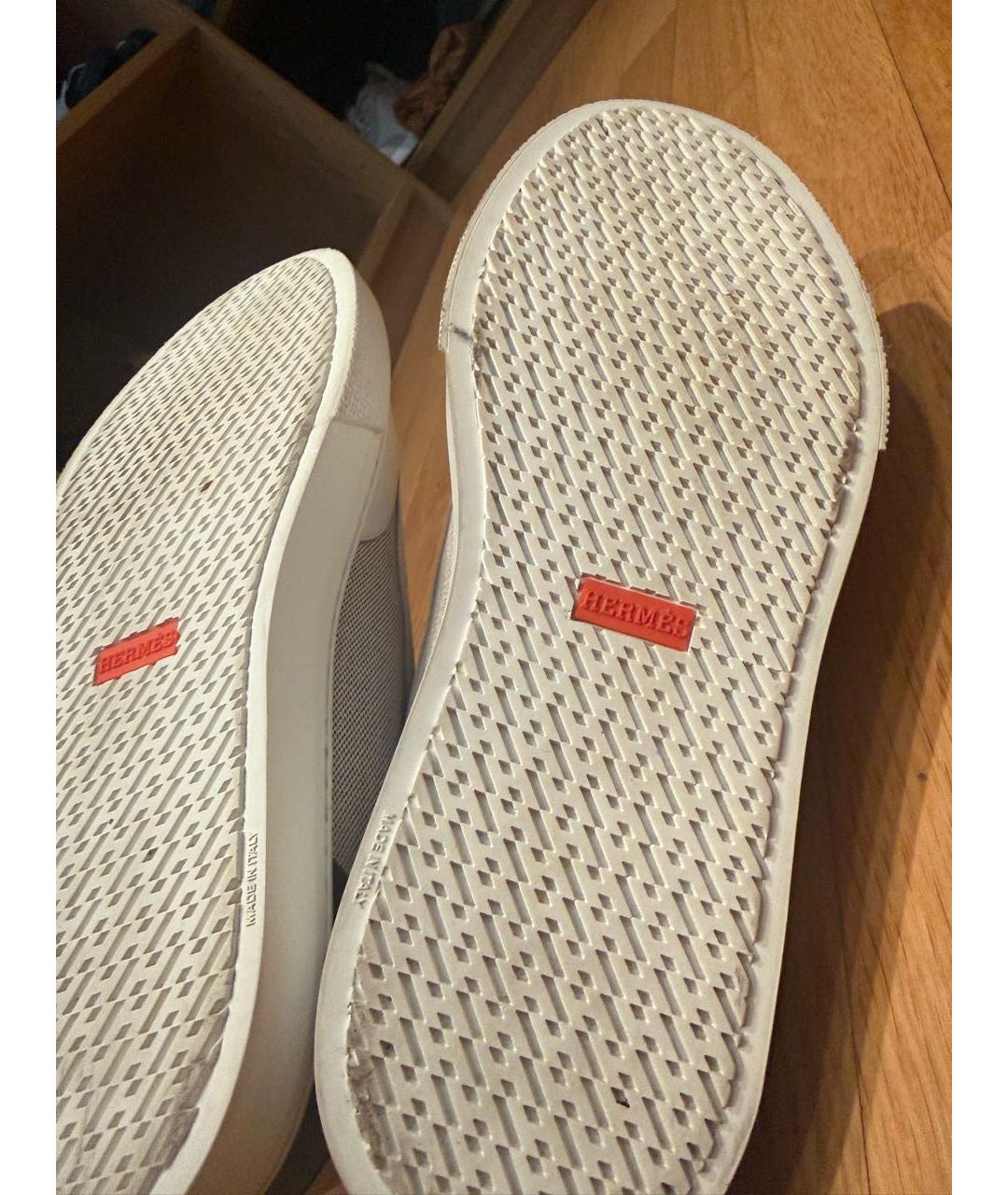 HERMES Бежевые текстильные кеды, фото 5