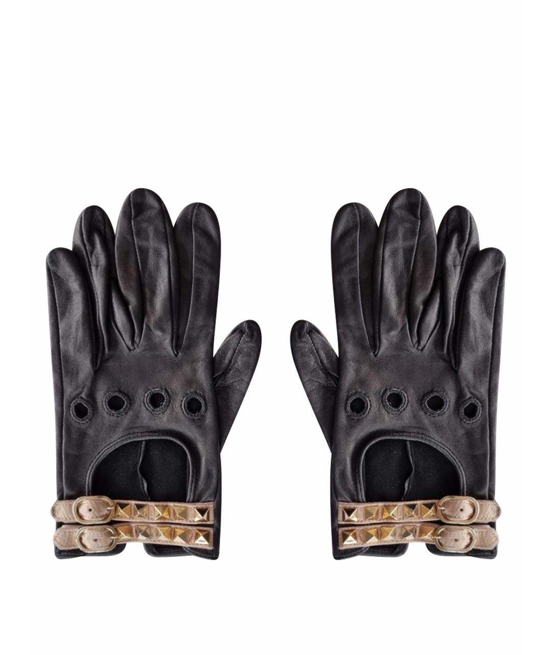 VALENTINO Черные кожаные перчатки, фото 1
