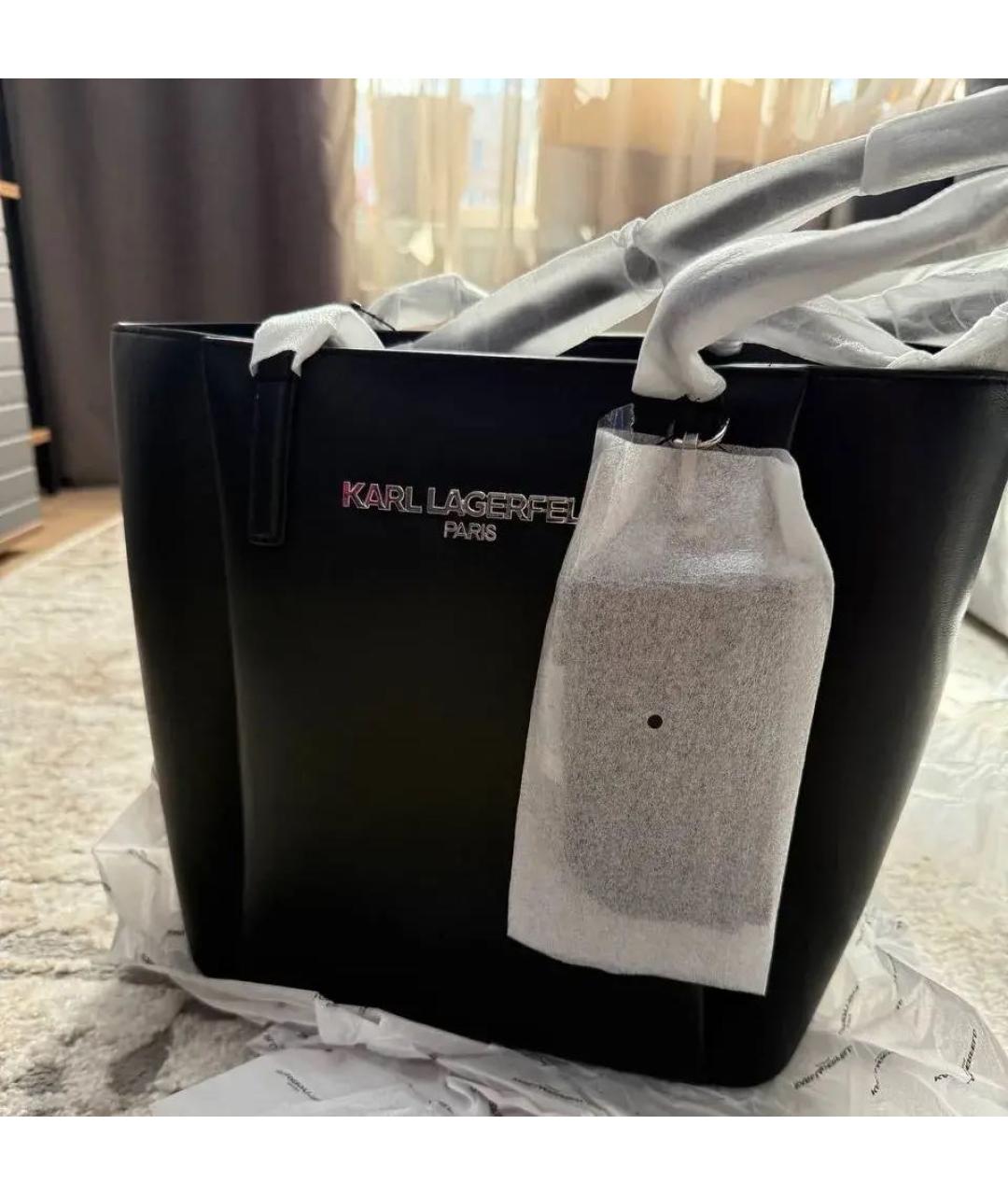 KARL LAGERFELD Черная кожаная сумка тоут, фото 5