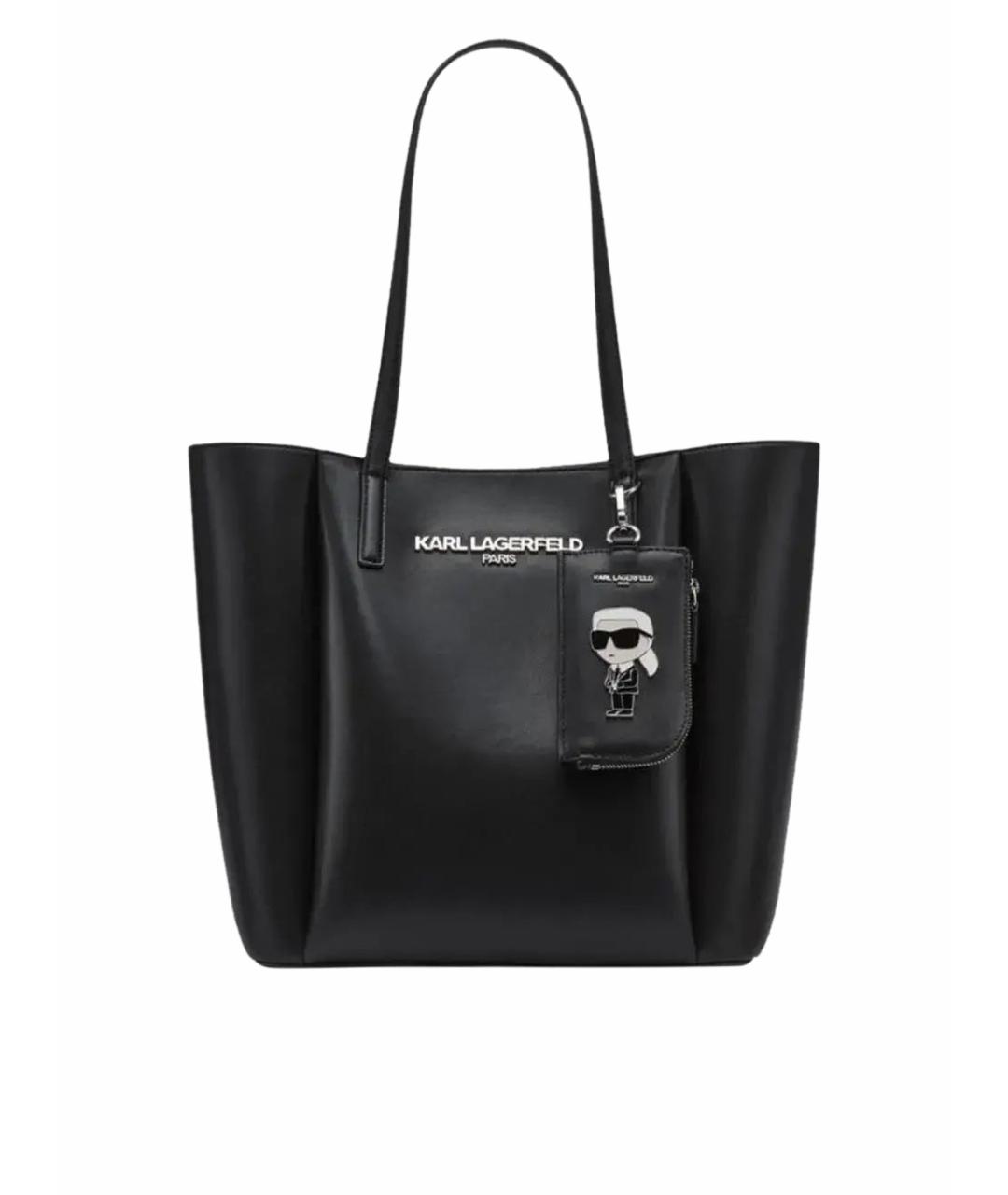 KARL LAGERFELD Черная кожаная сумка тоут, фото 1