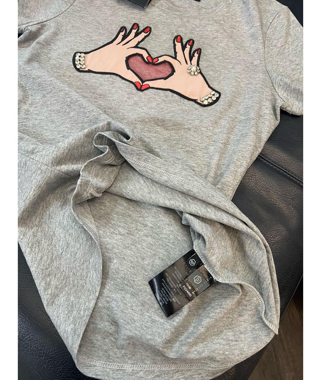 PHILIPP PLEIN Серая хлопковая футболка, фото 3