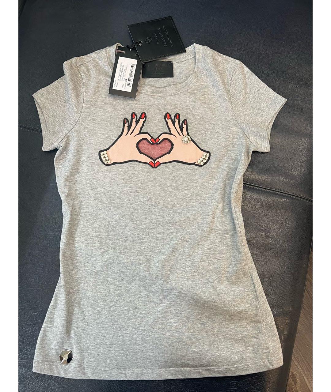 PHILIPP PLEIN Серая хлопковая футболка, фото 2