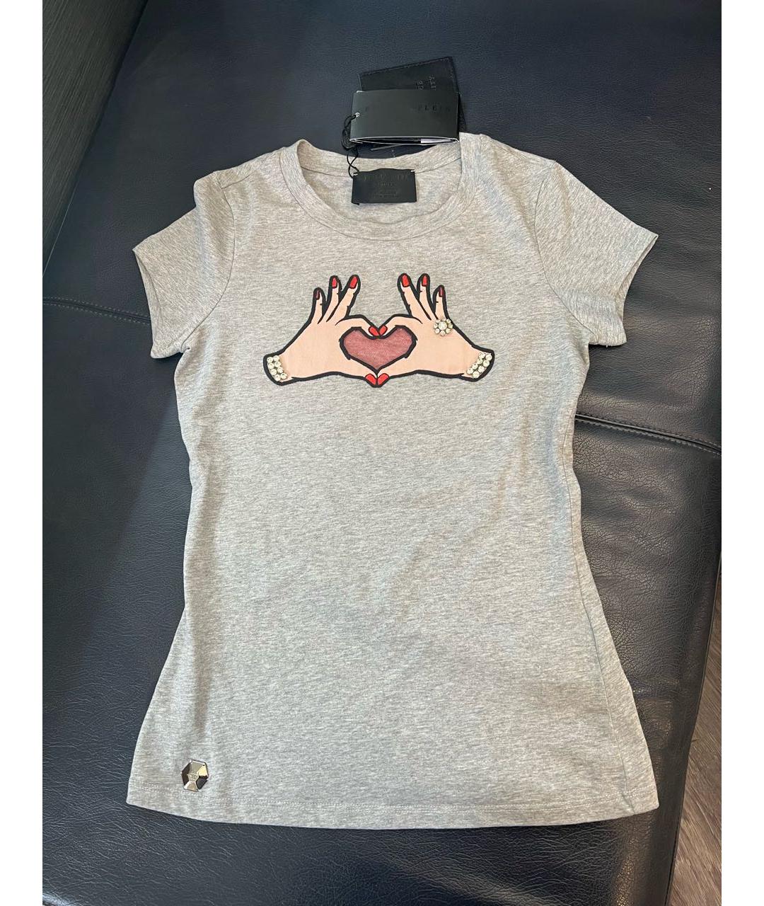 PHILIPP PLEIN Серая хлопковая футболка, фото 5