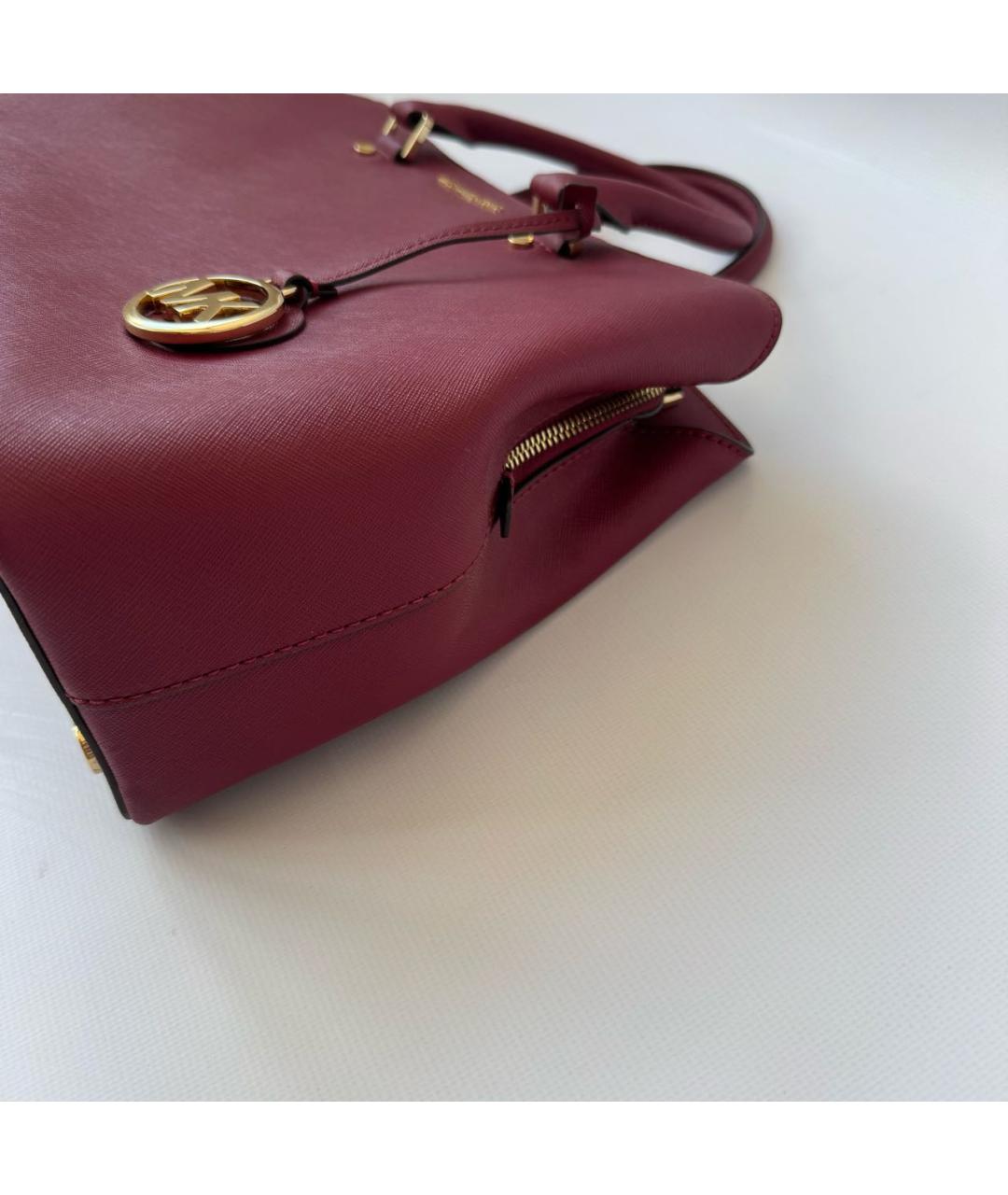 MICHAEL KORS Бордовая кожаная сумка с короткими ручками, фото 3