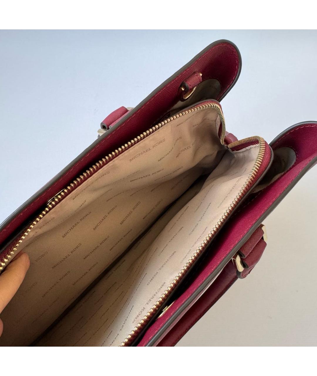 MICHAEL KORS Бордовая кожаная сумка с короткими ручками, фото 6