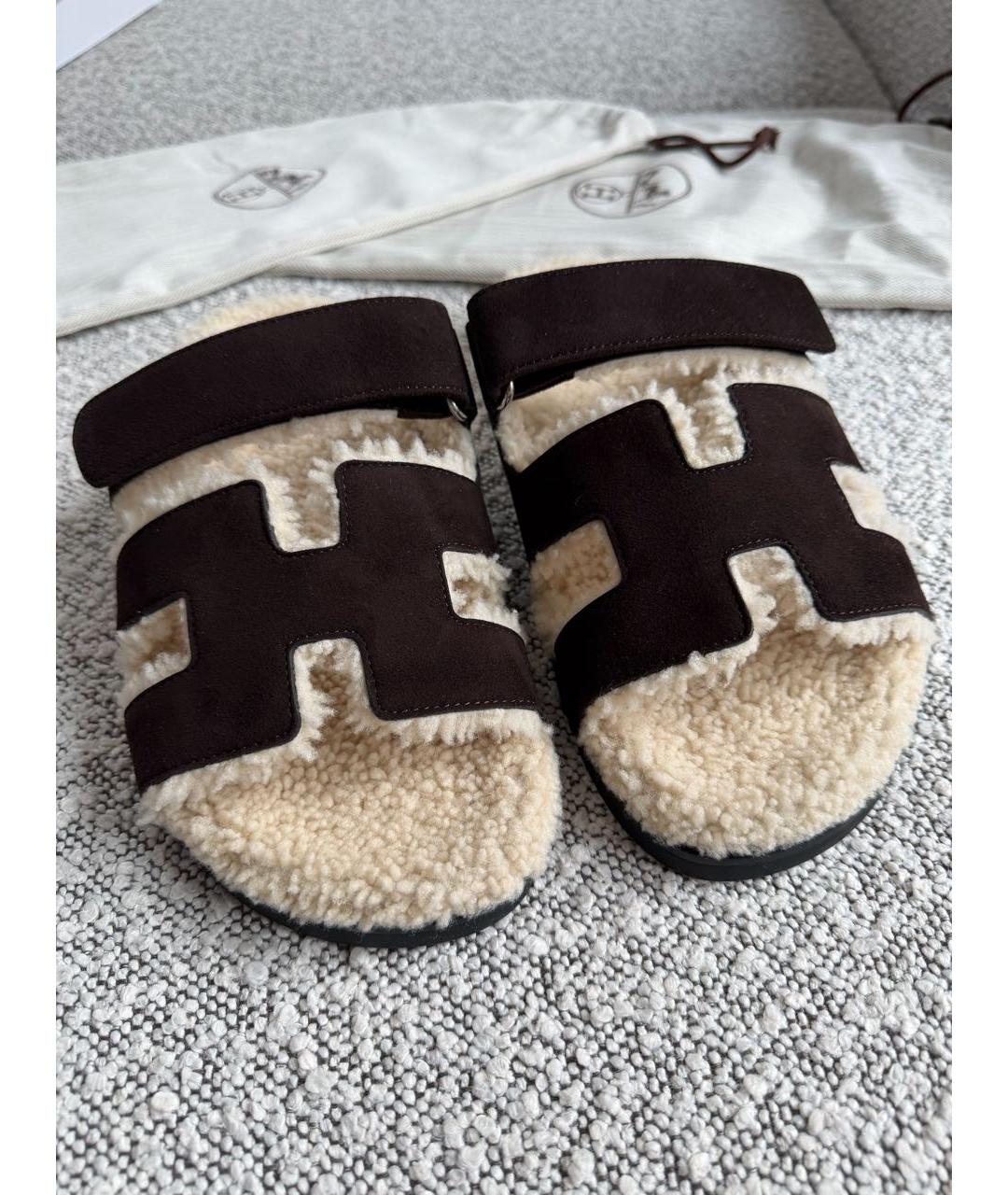 HERMES Коричневые замшевые шлепанцы, фото 5