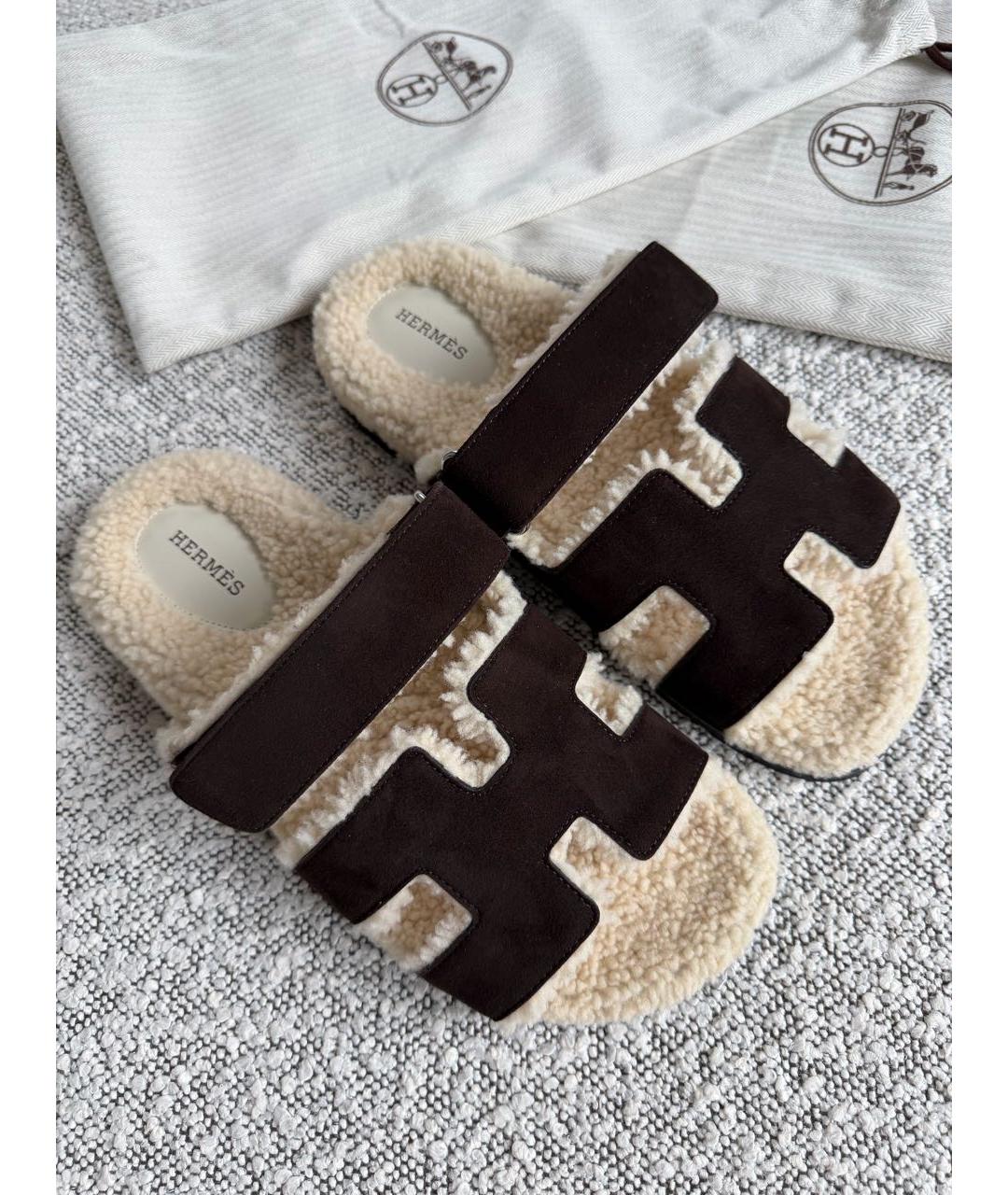 HERMES Коричневые замшевые шлепанцы, фото 8