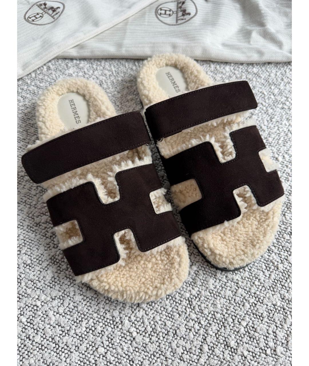 HERMES Коричневые замшевые шлепанцы, фото 4