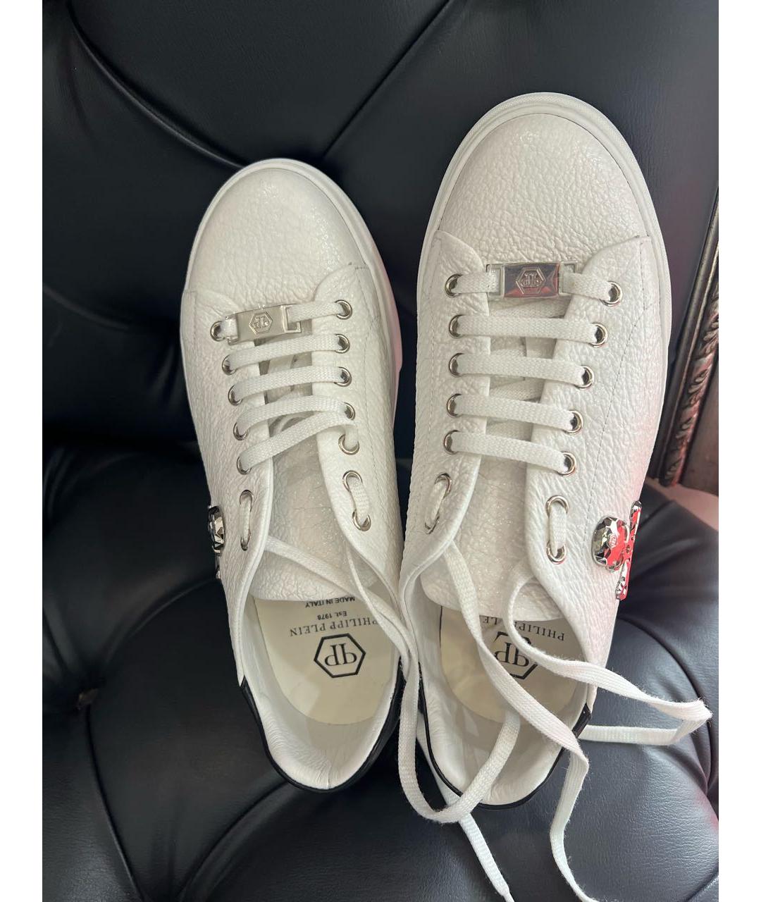PHILIPP PLEIN Белые кожаные кеды, фото 4