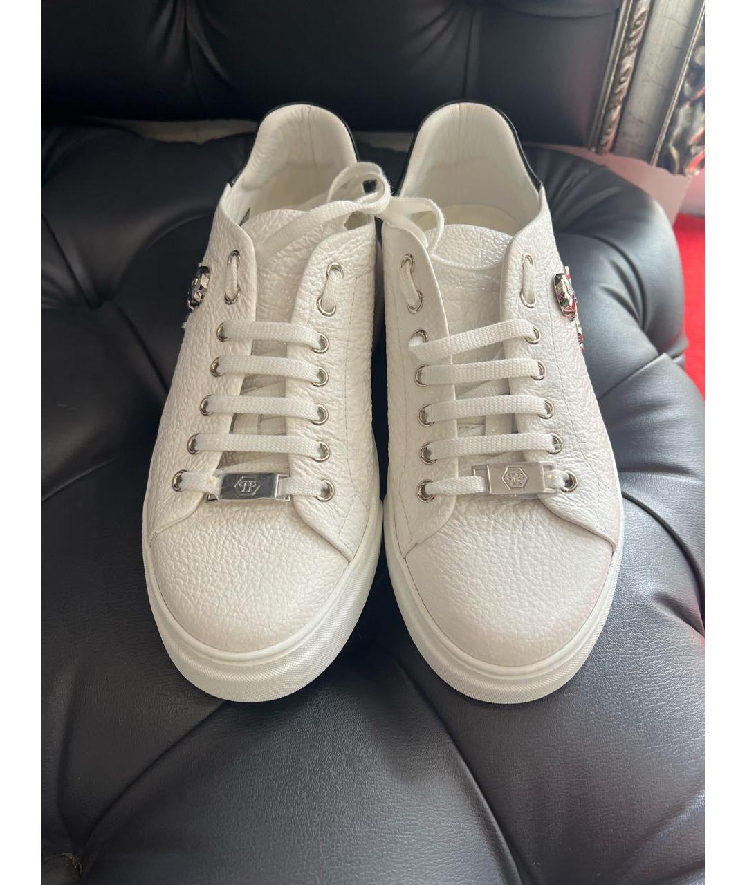 PHILIPP PLEIN Белые кожаные кеды, фото 2