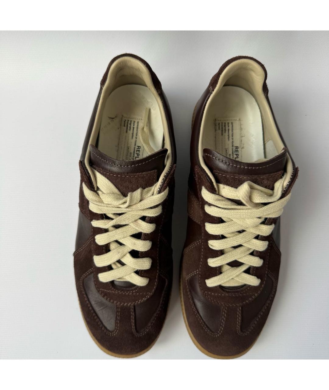 MAISON MARGIELA Коричневые кожаные низкие кроссовки / кеды, фото 3