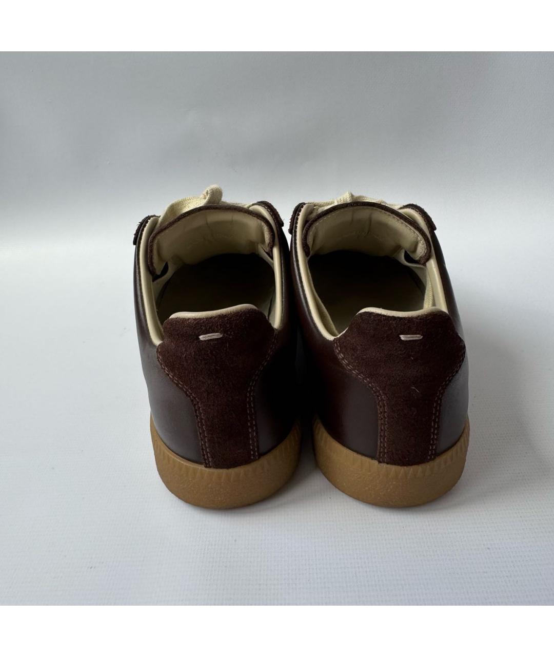 MAISON MARGIELA Коричневые кожаные низкие кроссовки / кеды, фото 4