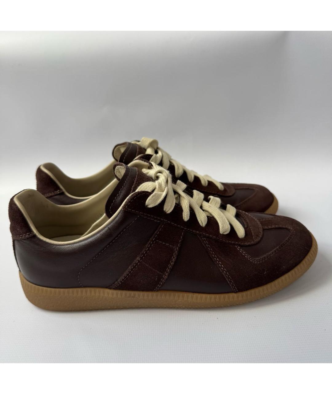 MAISON MARGIELA Коричневые кожаные низкие кроссовки / кеды, фото 8