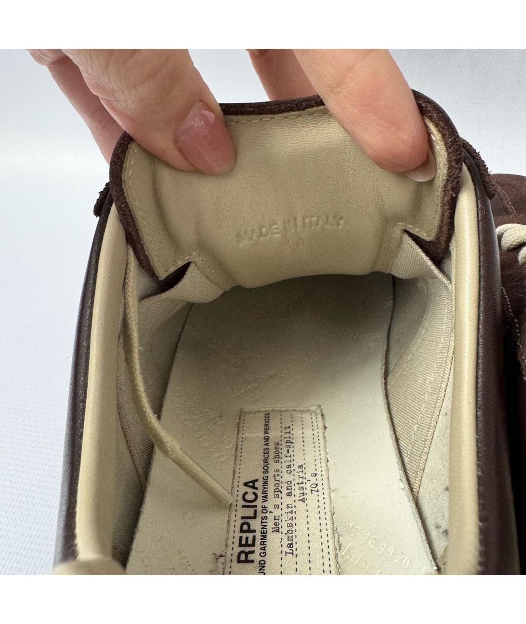 MAISON MARGIELA Коричневые кожаные низкие кроссовки / кеды, фото 6