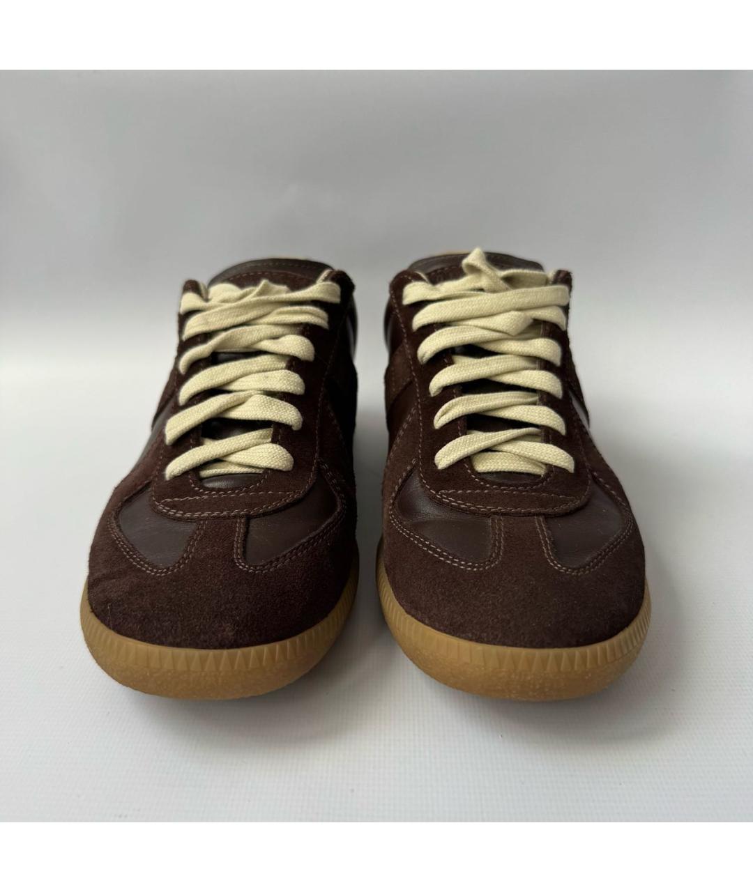 MAISON MARGIELA Коричневые кожаные низкие кроссовки / кеды, фото 2