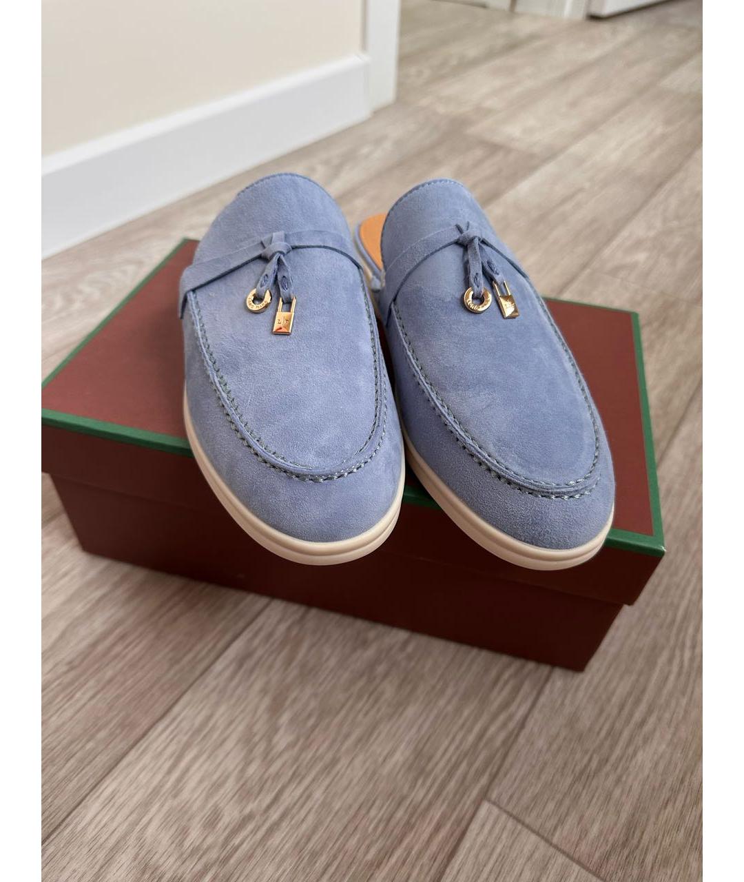 LORO PIANA Голубые замшевые лоферы, фото 2