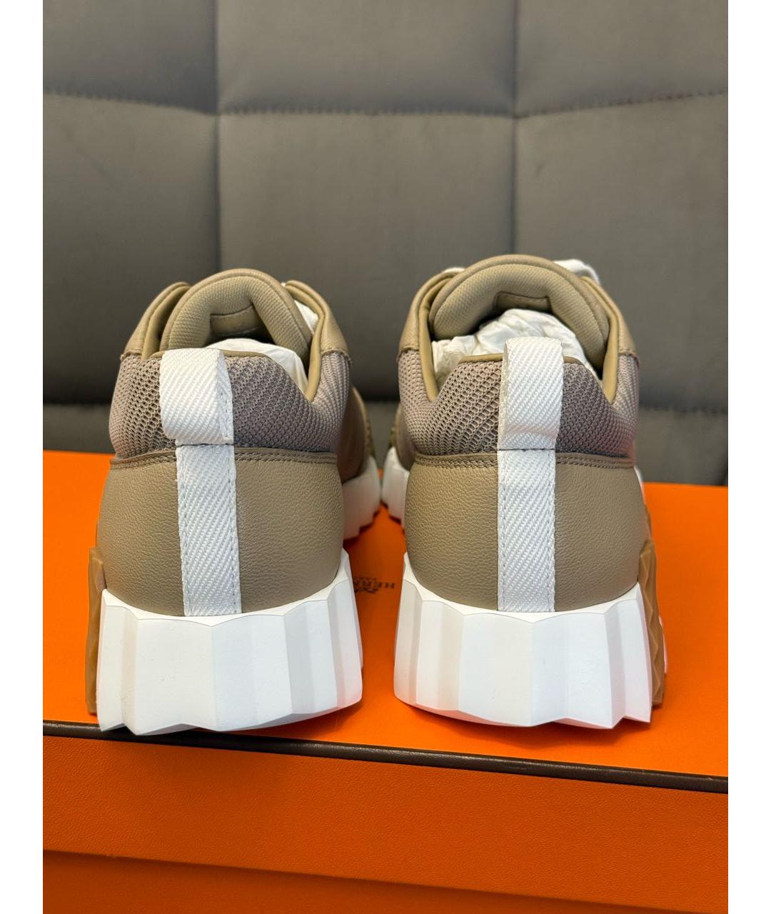HERMES Бежевые кожаные кроссовки, фото 5