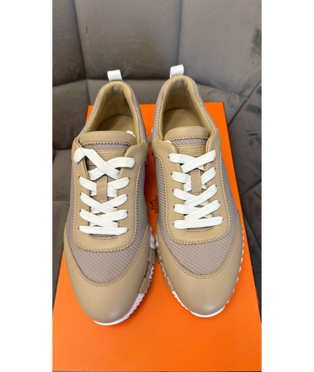 HERMES Бежевые кожаные кроссовки, фото 3