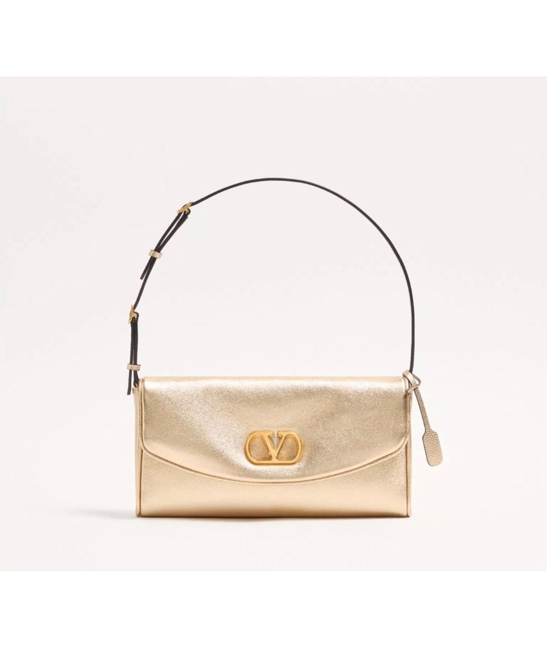 VALENTINO Золотая кожаная сумка с короткими ручками, фото 6