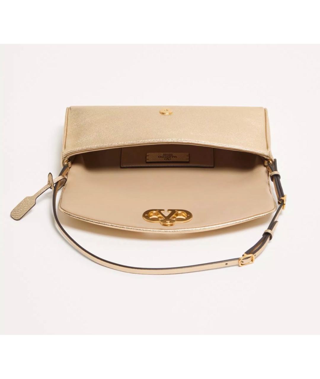 VALENTINO Золотая кожаная сумка с короткими ручками, фото 4