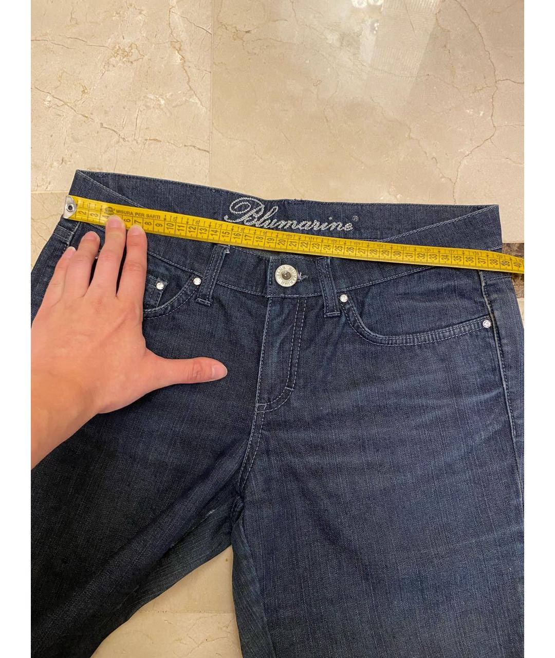 BLUMARINE Синие хлопко-эластановые прямые джинсы, фото 3