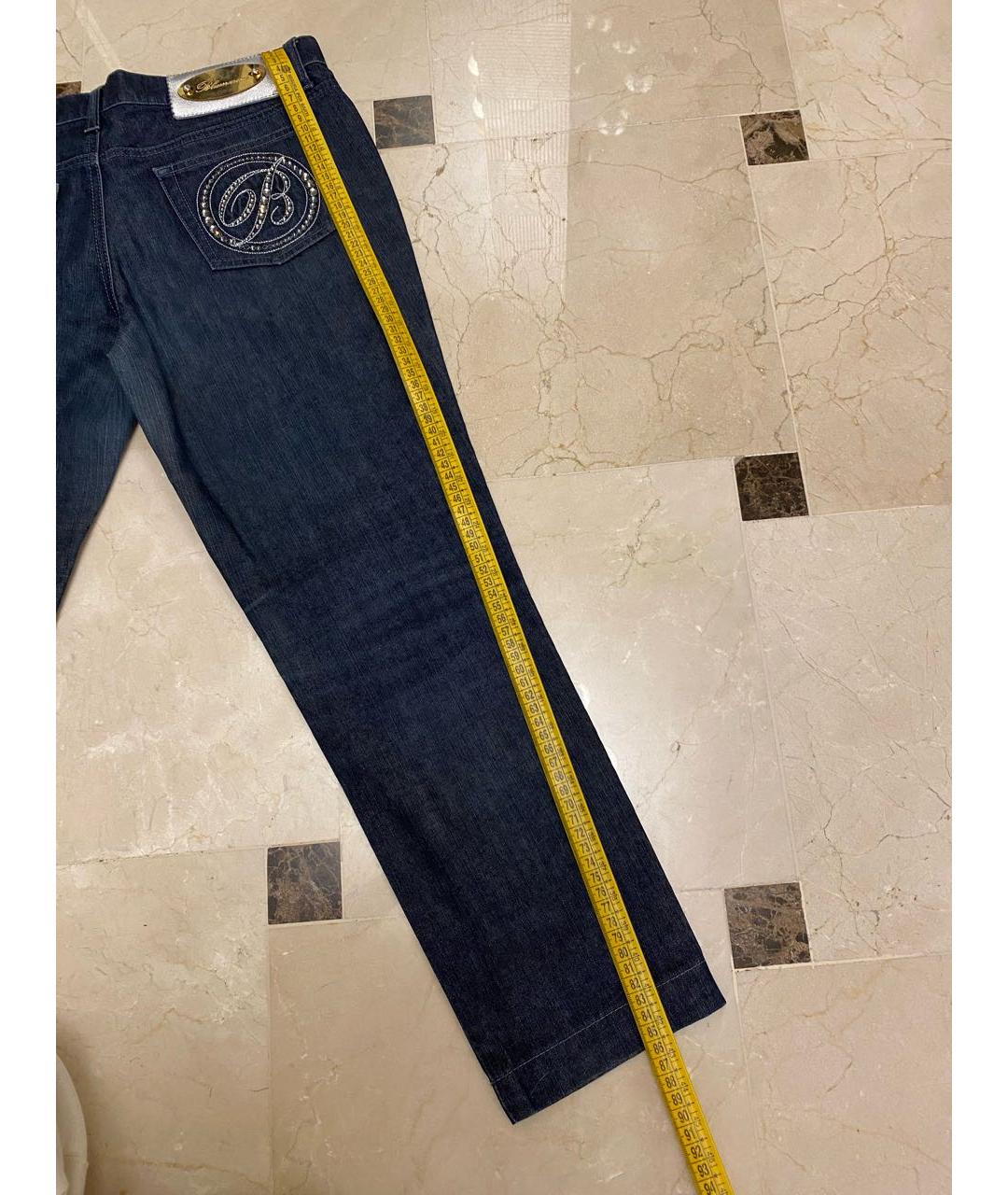 BLUMARINE Синие хлопко-эластановые прямые джинсы, фото 4