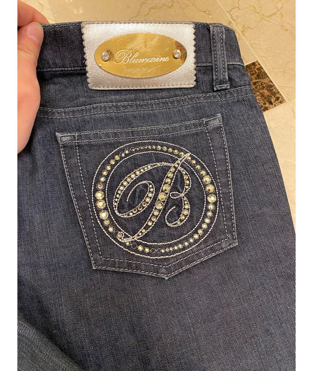 BLUMARINE Синие хлопко-эластановые прямые джинсы, фото 5