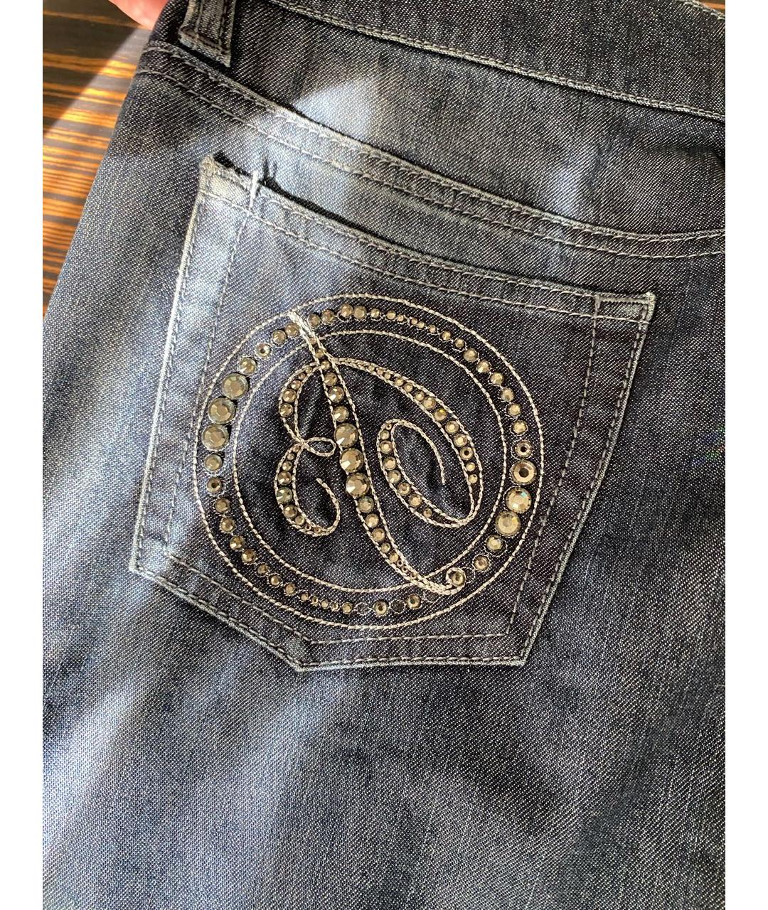 BLUMARINE Синие хлопко-эластановые прямые джинсы, фото 6